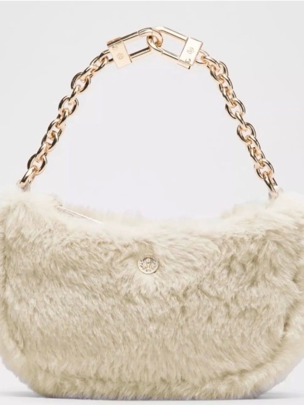 lululemon athletica Cream Faux-Fur Shoulder Bag with Gold Chain
